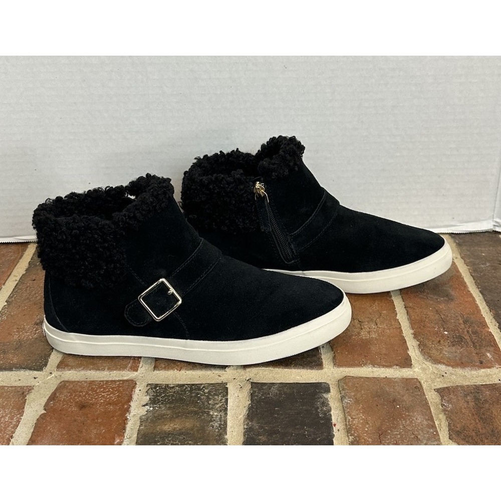 Cole Haan NANTUCKET Cozy Ankle Suede Boots H2O Black Faux-Shearling Trim Wm Sz 8 - Picture 3 of 7
